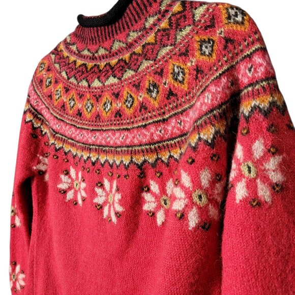 Planet Earth Sweaters Pink Nordic Fair Isle Llama Cardigan Sweater Jacket Small - Picture 6 of 10